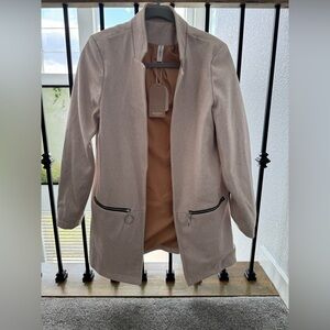 Lucky Brand Beige Stripe Trench Coat Modern Silhouette Size S